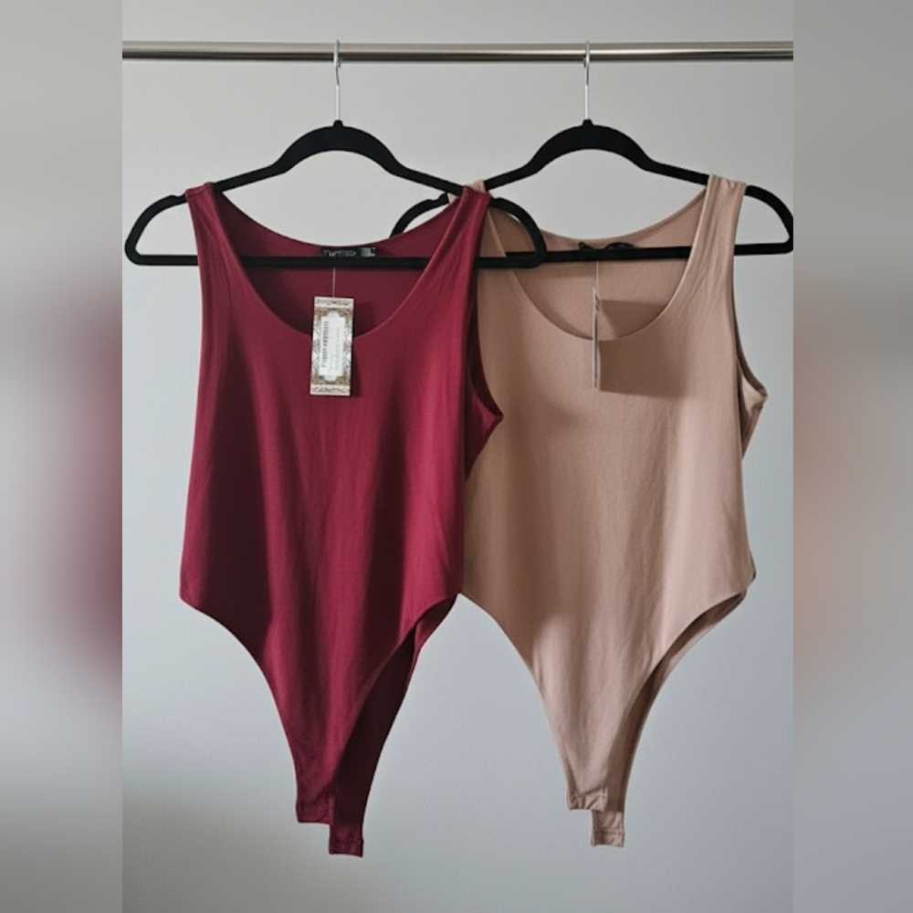NWT Boohoo Red and Tan Bodysuit -2 Pc Bundle.